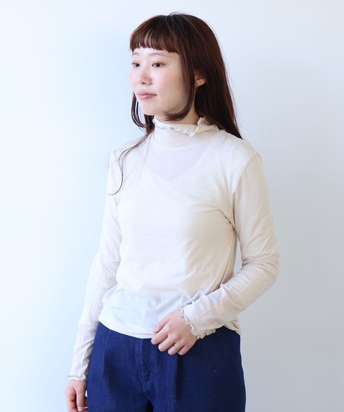 bulle de savon(ビュルデサボン)の「△ボーダー ハイネック プルオーバー(Tシャツ/カットソー・レディース・ピンク/ホワイト・FREE)」の4枚目の写真