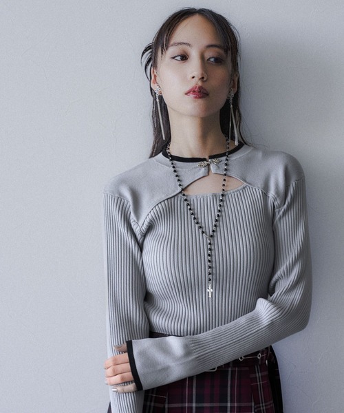 HARE(ハレ)の「チャイナカットアウトリブニット(HARE)(ニット/セーター・レディース・グリーン/ライトグレー/ブラック/バーガンディー・FREE)」の14枚目の写真