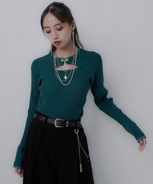 HARE(ハレ)の「チャイナカットアウトリブニット(HARE)(ニット/セーター・レディース・グリーン/ライトグレー/ブラック/バーガンディー・FREE)」の7枚目の写真