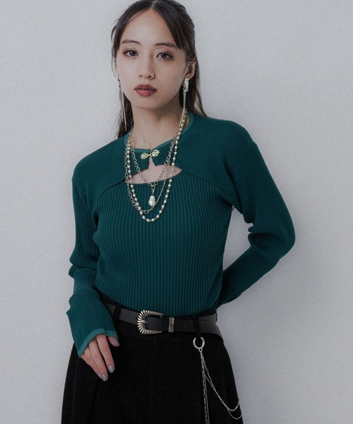 HARE(ハレ)の「チャイナカットアウトリブニット(HARE)(ニット/セーター・レディース・グリーン/ライトグレー/ブラック/バーガンディー・FREE)」の8枚目の写真