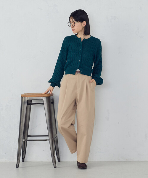 COMME CA ISM（コムサイズム）の「ミニケーブル　クルーネックカーディガン（カーディガン/ボレロ・レディース・グリーン/ブラック・LARGE/MEDIUM）」の9枚目の写真