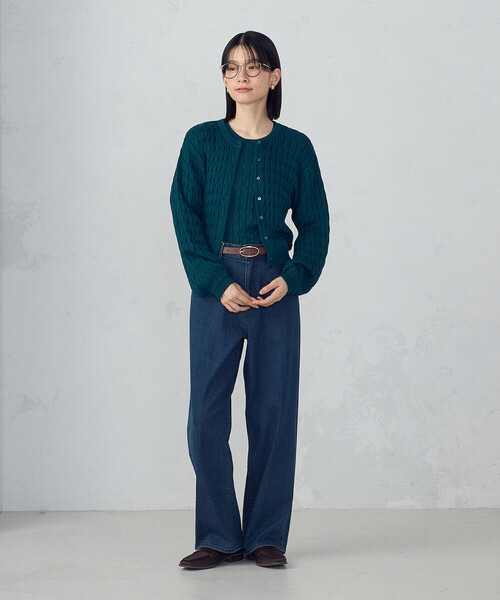 COMME CA ISM（コムサイズム）の「ミニケーブル　クルーネックカーディガン（カーディガン/ボレロ・レディース・グリーン/ブラック・LARGE/MEDIUM）」の10枚目の写真