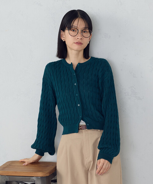 COMME CA ISM（コムサイズム）の「ミニケーブル　クルーネックカーディガン（カーディガン/ボレロ・レディース・グリーン/ブラック・LARGE/MEDIUM）」の12枚目の写真