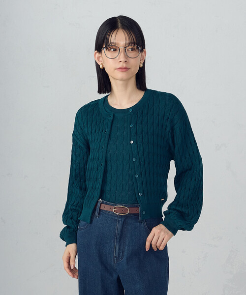 COMME CA ISM（コムサイズム）の「ミニケーブル　クルーネックカーディガン（カーディガン/ボレロ・レディース・グリーン/ブラック・LARGE/MEDIUM）」の14枚目の写真