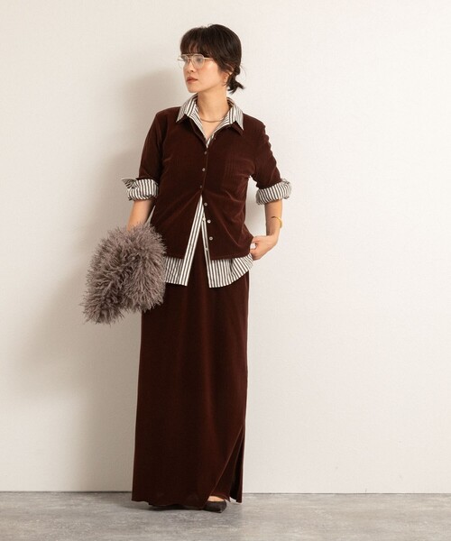 NOLLEY’S（ノーリーズ）の「【MAQWEL/マクウェル】ウォッシャブルベロアロングスカート（スカート・レディース・ブラウン/カーキ・1/2）」の5枚目の写真