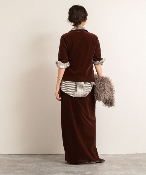NOLLEY’S（ノーリーズ）の「【MAQWEL/マクウェル】ウォッシャブルベロアロングスカート（スカート・レディース・ブラウン/カーキ・1/2）」の6枚目の写真
