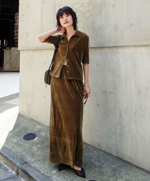 NOLLEY’S（ノーリーズ）の「【MAQWEL/マクウェル】ウォッシャブルベロアロングスカート（スカート・レディース・ブラウン/カーキ・1/2）」の14枚目の写真