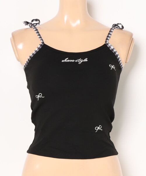 セール】ギンガムチェック リボン カップ付き コンパクト キャミソール