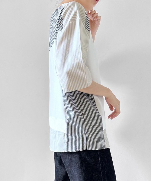 ReRe（リリ）の「異素材MIXレイヤード風Tシャツ（Tシャツ/カットソー・レディース・ブラック/ホワイト・FREE）」の17枚目の写真