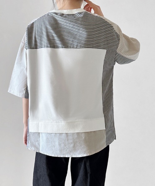 ReRe（リリ）の「異素材MIXレイヤード風Tシャツ（Tシャツ/カットソー・レディース・ブラック/ホワイト・FREE）」の18枚目の写真