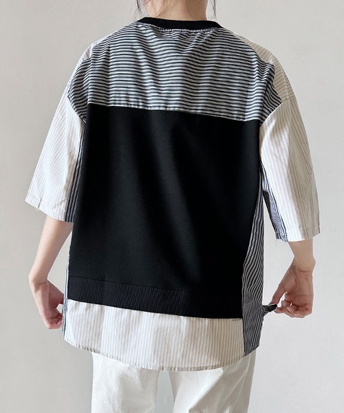 ReRe（リリ）の「異素材MIXレイヤード風Tシャツ（Tシャツ/カットソー・レディース・ブラック/ホワイト・FREE）」の11枚目の写真