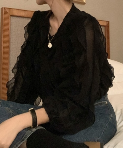 Aelina(エリナ)の「長袖トップス(その他トップス・レディース・オフホワイト/ブラック・F)」の4枚目の写真