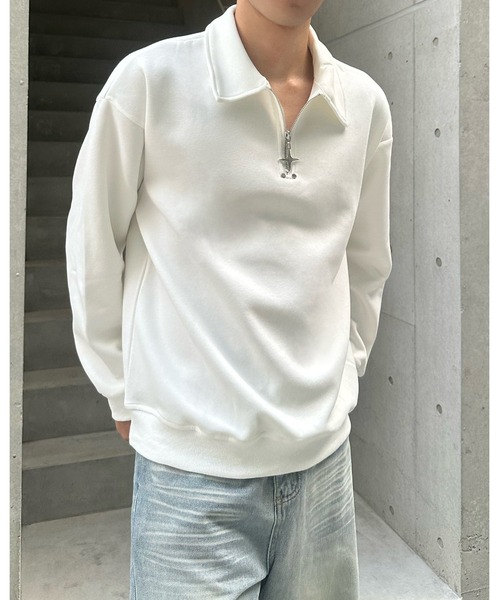 Otte(オッテ)の「ハーフジップチャームトップス(スウェット・メンズ・グレー/ブラック/ホワイト・LARGE/MEDIUM/X-LARGE)」の1枚目の写真