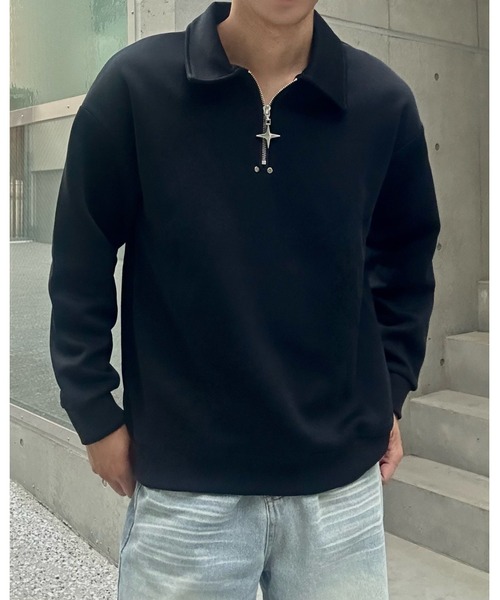 Otte(オッテ)の「ハーフジップチャームトップス(スウェット・メンズ・グレー/ブラック/ホワイト・LARGE/MEDIUM/X-LARGE)」の2枚目の写真