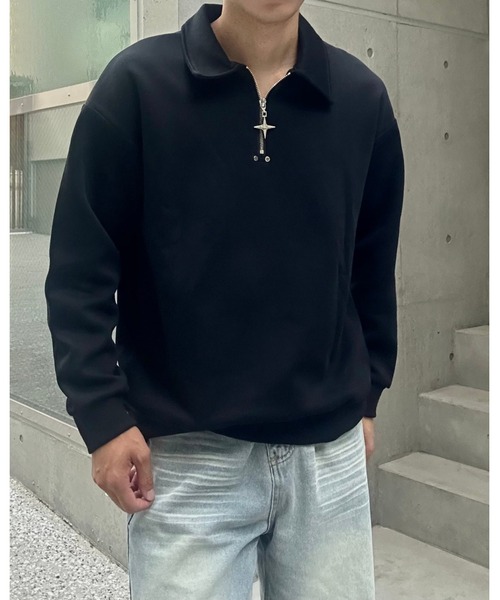 Otte(オッテ)の「ハーフジップチャームトップス(スウェット・メンズ・グレー/ブラック/ホワイト・LARGE/MEDIUM/X-LARGE)」の9枚目の写真