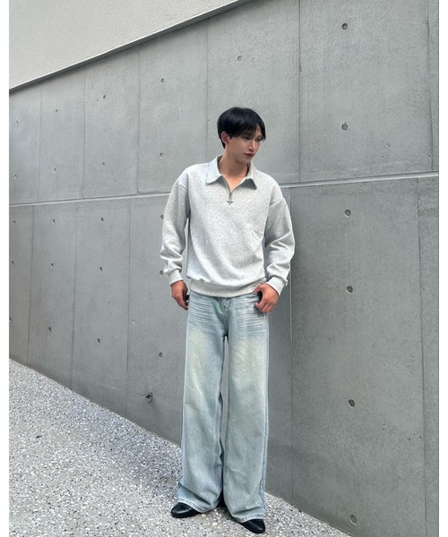 Otte(オッテ)の「ハーフジップチャームトップス(スウェット・メンズ・グレー/ブラック/ホワイト・LARGE/MEDIUM/X-LARGE)」の4枚目の写真