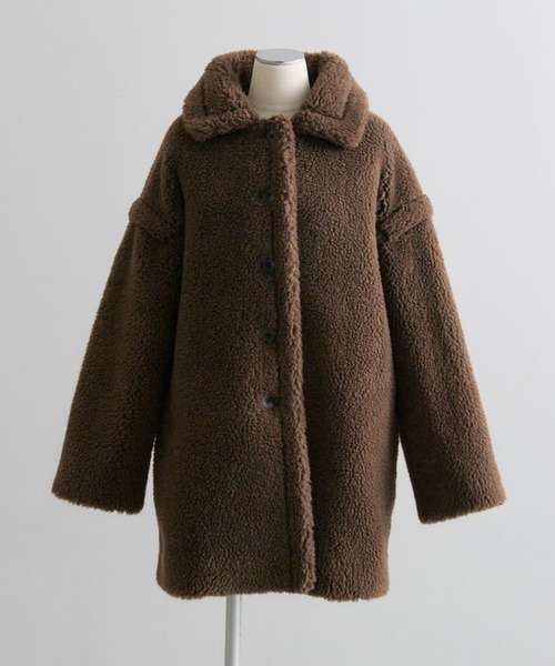 PUAL CE CIN(ピュアルセシン)の「【WEB限定】ステンカラーボアミドルコート(ステンカラーコート・レディース・ブラウン/キャメル・FREE)」の1枚目の写真