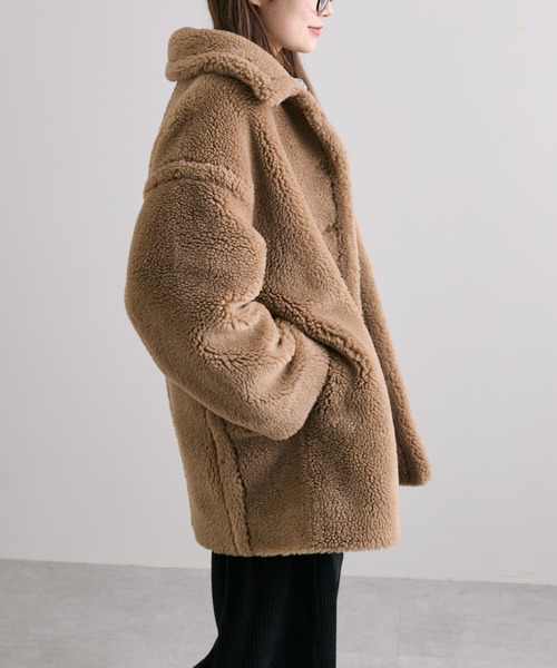 PUAL CE CIN(ピュアルセシン)の「【WEB限定】ステンカラーボアミドルコート(ステンカラーコート・レディース・ブラウン/キャメル・FREE)」の13枚目の写真