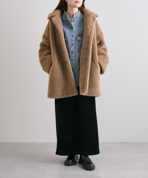 セール】【WEB限定】ステンカラーボアミドルコート（ステンカラー