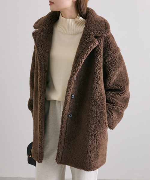 PUAL CE CIN(ピュアルセシン)の「【WEB限定】ステンカラーボアミドルコート(ステンカラーコート・レディース・ブラウン/キャメル・FREE)」の12枚目の写真