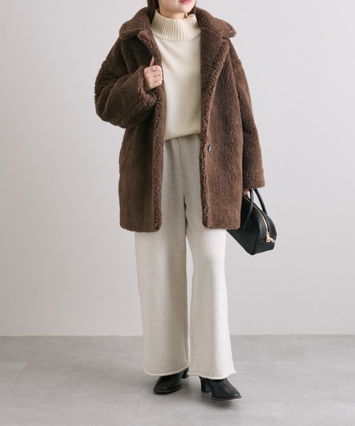 PUAL CE CIN(ピュアルセシン)の「【WEB限定】ステンカラーボアミドルコート(ステンカラーコート・レディース・ブラウン/キャメル・FREE)」の3枚目の写真