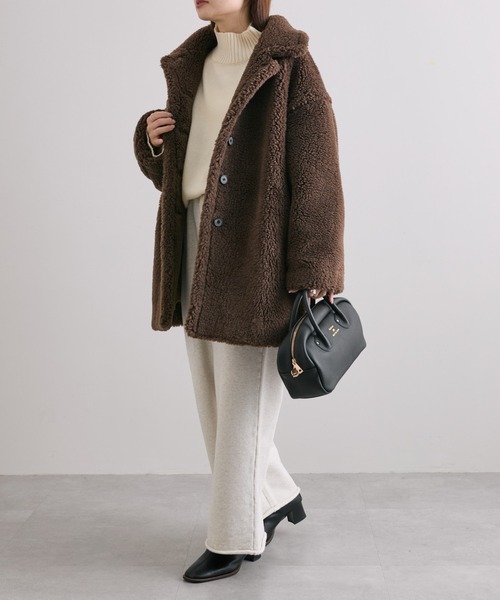 PUAL CE CIN(ピュアルセシン)の「【WEB限定】ステンカラーボアミドルコート(ステンカラーコート・レディース・ブラウン/キャメル・FREE)」の16枚目の写真