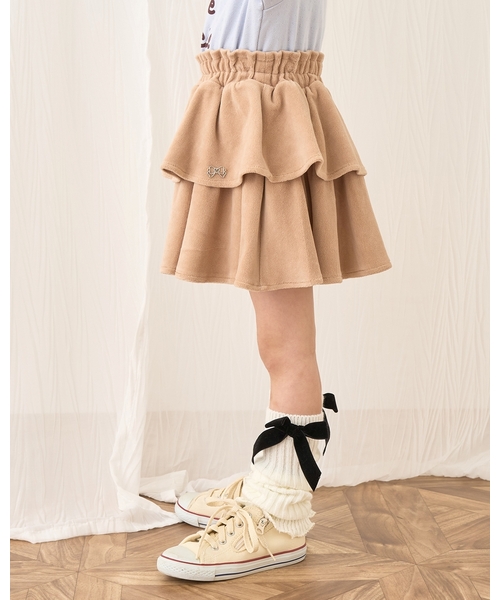 Lycee mine（リセマイン）の「【もっちりベロア】【セットアップ可】ティアードスカート（スカート・キッズ・チャコール/ベージュ/ピンク/ブラック/エメラルド・140cm/110cm/130cm/120cm/100cm/150cm）」の4枚目の写真