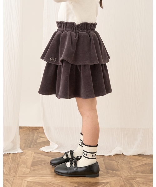 Lycee mine（リセマイン）の「【もっちりベロア】【セットアップ可】ティアードスカート（スカート・キッズ・チャコール/ベージュ/ピンク/ブラック/エメラルド・140cm/110cm/130cm/120cm/100cm/150cm）」の3枚目の写真