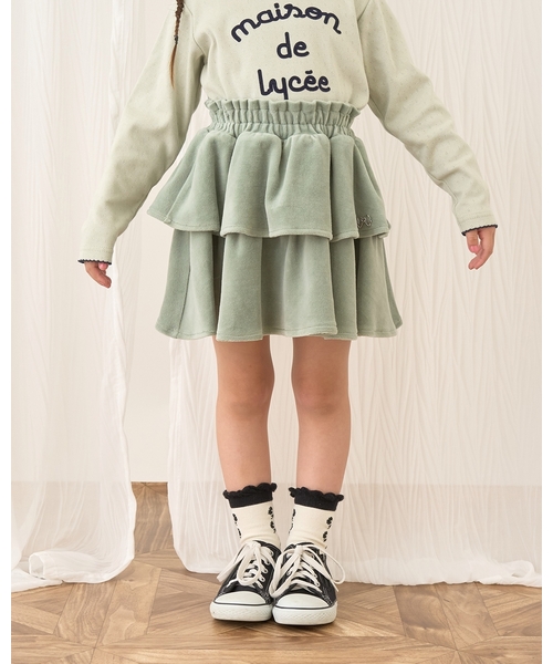 Lycee mine（リセマイン）の「【もっちりベロア】【セットアップ可】ティアードスカート（スカート・キッズ・チャコール/ベージュ/ピンク/ブラック/エメラルド・140cm/110cm/130cm/120cm/100cm/150cm）」の5枚目の写真