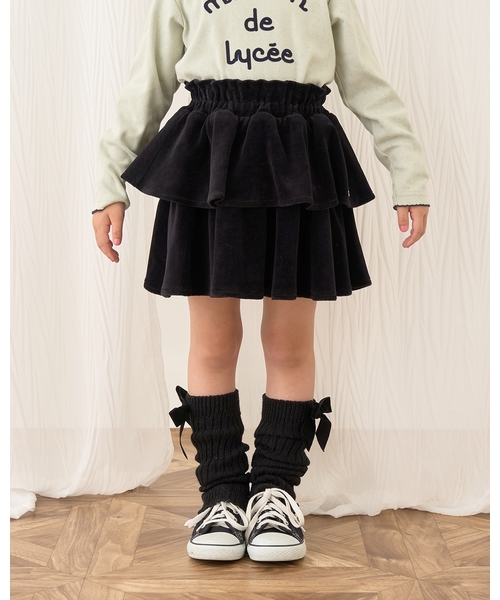 Lycee mine（リセマイン）の「【もっちりベロア】【セットアップ可】ティアードスカート（スカート・キッズ・チャコール/ベージュ/ピンク/ブラック/エメラルド・140cm/110cm/130cm/120cm/100cm/150cm）」の2枚目の写真