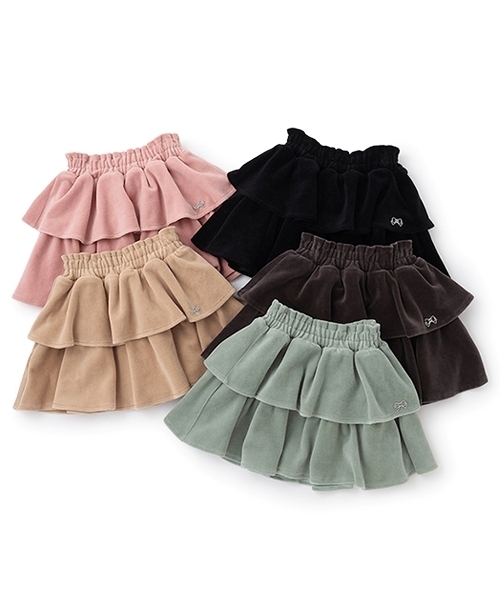 Lycee mine（リセマイン）の「【もっちりベロア】【セットアップ可】ティアードスカート（スカート・キッズ・チャコール/ベージュ/ピンク/ブラック/エメラルド・140cm/110cm/130cm/120cm/100cm/150cm）」の15枚目の写真