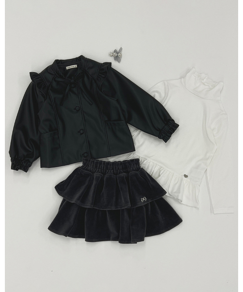 Lycee mine（リセマイン）の「【もっちりベロア】【セットアップ可】ティアードスカート（スカート・キッズ・チャコール/ベージュ/ピンク/ブラック/エメラルド・140cm/110cm/130cm/120cm/100cm/150cm）」の17枚目の写真