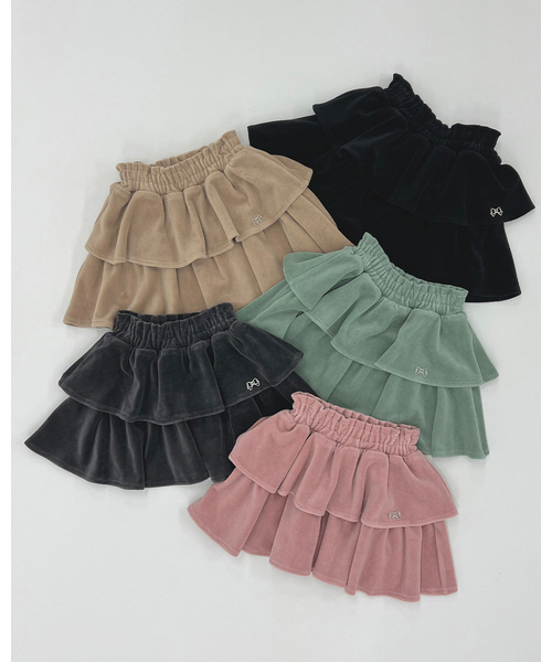 Lycee mine（リセマイン）の「【もっちりベロア】【セットアップ可】ティアードスカート（スカート・キッズ・チャコール/ベージュ/ピンク/ブラック/エメラルド・140cm/110cm/130cm/120cm/100cm/150cm）」の20枚目の写真