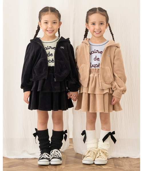 Lycee mine（リセマイン）の「【もっちりベロア】ティアードスカート【子供服】【キッズ】【女の子】（スカート・キッズ・チャコール/ベージュ/ピンク/ブラック/エメラルド・140cm/110cm/130cm/120cm/100cm/150cm）」の6枚目の写真
