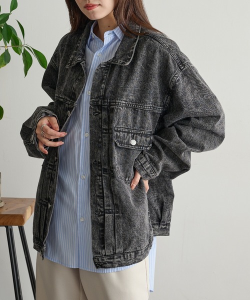 A by MAGASIN DE MODE(エーバイマガジンデモード)の「【A by MAGASIN DE MODE】オーバーサイズ デニムジャケット Type2 2nd型 カバーオール/ジージャン MNY(デニムジャケット・レディース・ブラック/インディゴブルー・L/M/XL)」の1枚目の写真