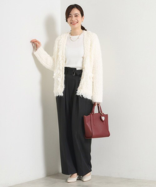 ITS'DEMO（イッツデモ）の「ファンシーヤーンニットジャケット（ノーカラージャケット・レディース・オフホワイト/ブラック・00）」の4枚目の写真