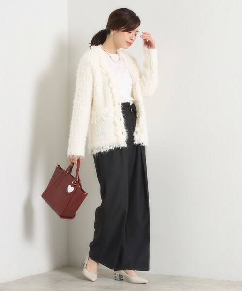 ITS'DEMO（イッツデモ）の「ファンシーヤーンニットジャケット（ノーカラージャケット・レディース・オフホワイト/ブラック・00）」の5枚目の写真