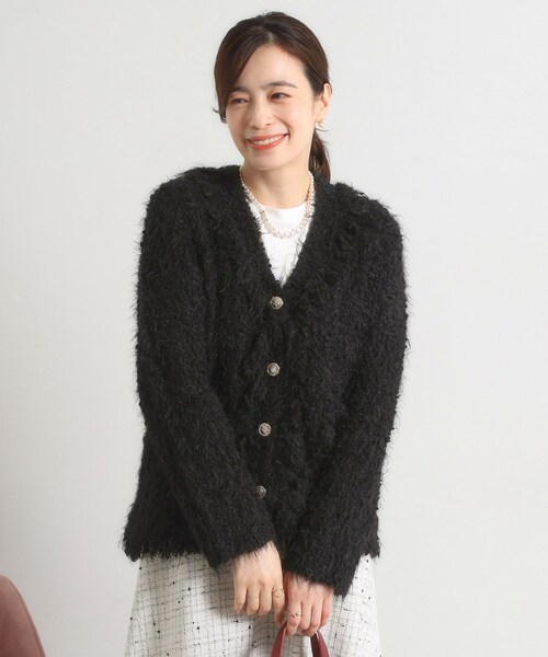 ITS'DEMO（イッツデモ）の「ファンシーヤーンニットジャケット（ノーカラージャケット・レディース・オフホワイト/ブラック・00）」の7枚目の写真