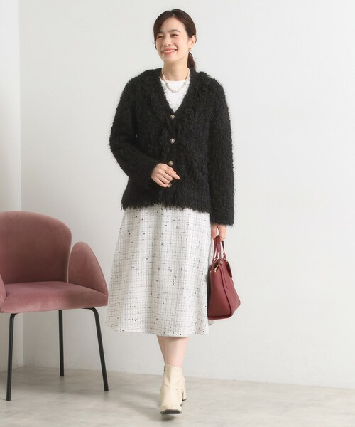 ITS'DEMO（イッツデモ）の「ファンシーヤーンニットジャケット（ノーカラージャケット・レディース・オフホワイト/ブラック・00）」の8枚目の写真