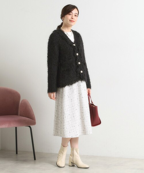 ITS'DEMO（イッツデモ）の「ファンシーヤーンニットジャケット（ノーカラージャケット・レディース・オフホワイト/ブラック・00）」の9枚目の写真