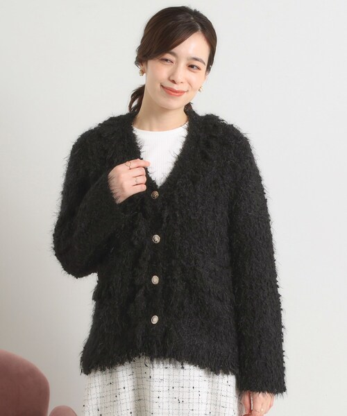 ITS'DEMO（イッツデモ）の「ファンシーヤーンニットジャケット（ノーカラージャケット・レディース・オフホワイト/ブラック・00）」の11枚目の写真