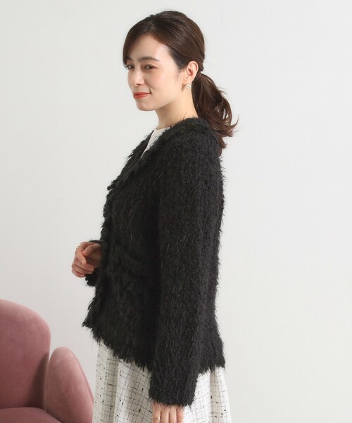 ITS'DEMO（イッツデモ）の「ファンシーヤーンニットジャケット（ノーカラージャケット・レディース・オフホワイト/ブラック・00）」の12枚目の写真