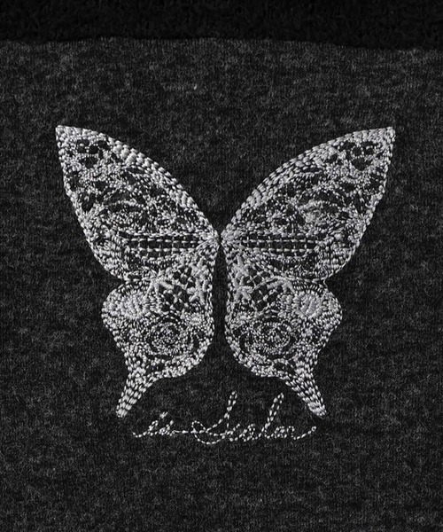 ScoLar（スカラー）の「ScoLar(スカラー) 蝶々の異素材切替カーディガン（カーディガン/ボレロ・レディース・グレー/チャコールグレー・MEDIUM）」の4枚目の写真