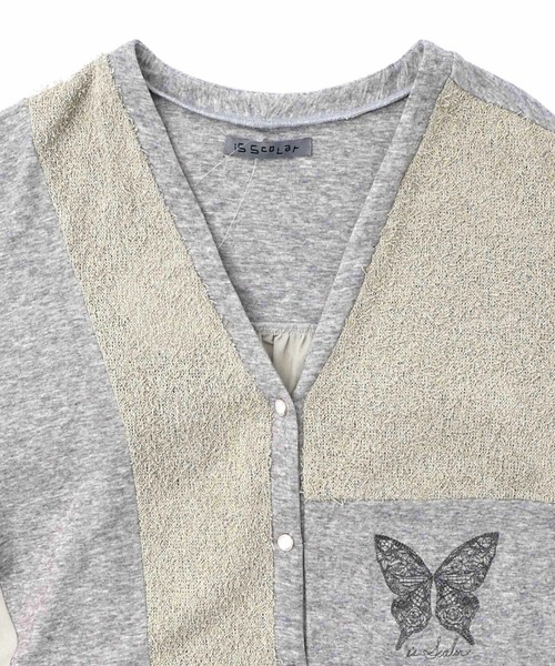 ScoLar（スカラー）の「ScoLar(スカラー) 蝶々の異素材切替カーディガン（カーディガン/ボレロ・レディース・グレー/チャコールグレー・MEDIUM）」の7枚目の写真