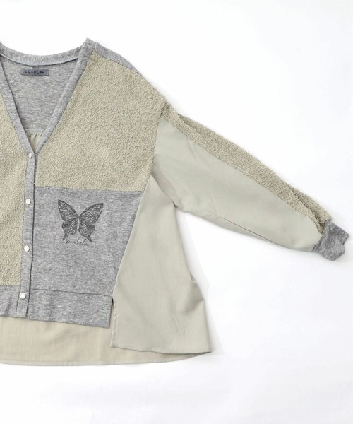ScoLar（スカラー）の「ScoLar(スカラー) 蝶々の異素材切替カーディガン（カーディガン/ボレロ・レディース・グレー/チャコールグレー・MEDIUM）」の8枚目の写真