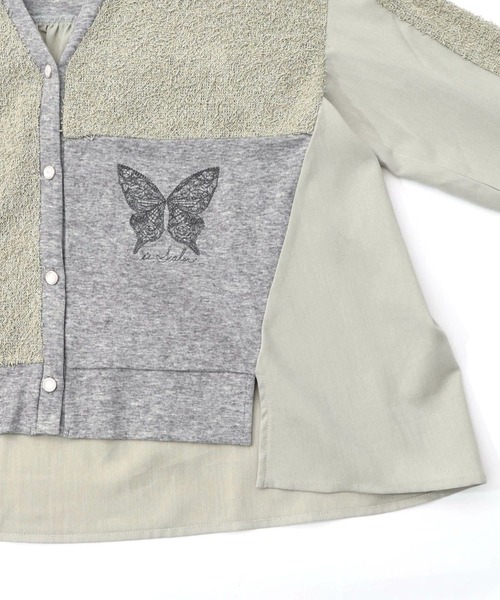 ScoLar（スカラー）の「ScoLar(スカラー) 蝶々の異素材切替カーディガン（カーディガン/ボレロ・レディース・グレー/チャコールグレー・MEDIUM）」の9枚目の写真