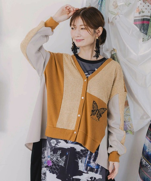 ScoLar（スカラー）の「ScoLar(スカラー) 蝶々の異素材切替カーディガン（カーディガン/ボレロ・レディース・グレー/チャコールグレー・MEDIUM）」の12枚目の写真