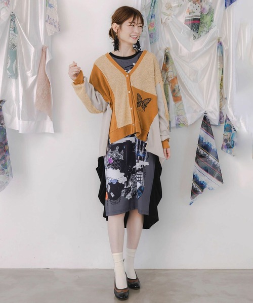 ScoLar（スカラー）の「ScoLar(スカラー) 蝶々の異素材切替カーディガン（カーディガン/ボレロ・レディース・グレー/チャコールグレー・MEDIUM）」の13枚目の写真