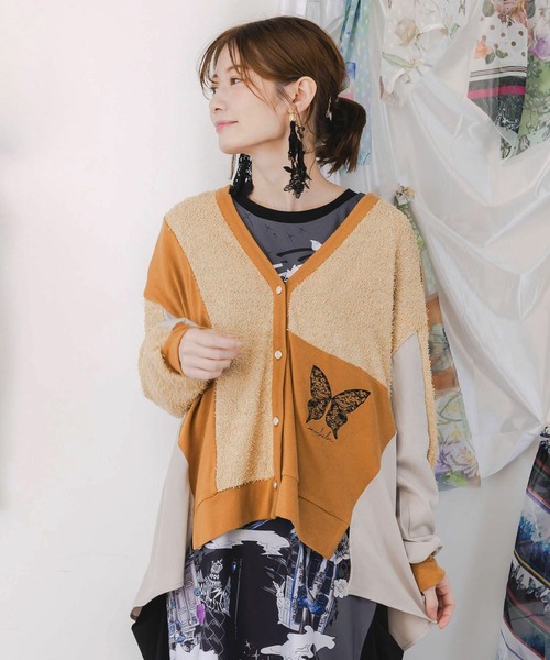 ScoLar（スカラー）の「ScoLar(スカラー) 蝶々の異素材切替カーディガン（カーディガン/ボレロ・レディース・グレー/チャコールグレー・MEDIUM）」の14枚目の写真