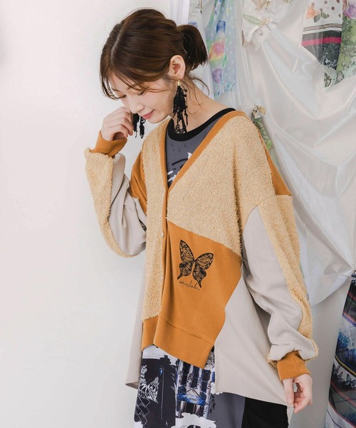 ScoLar（スカラー）の「ScoLar(スカラー) 蝶々の異素材切替カーディガン（カーディガン/ボレロ・レディース・グレー/チャコールグレー・MEDIUM）」の15枚目の写真